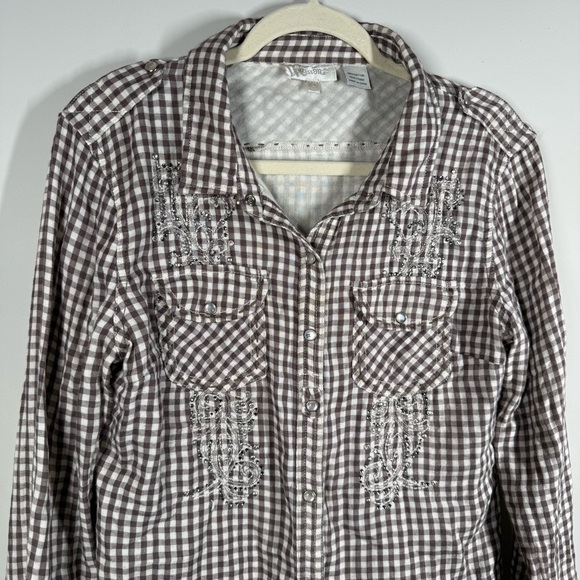 Miss Me Flannel Brown and White Plaid Button Down Shirt - Picture 3 of 8
